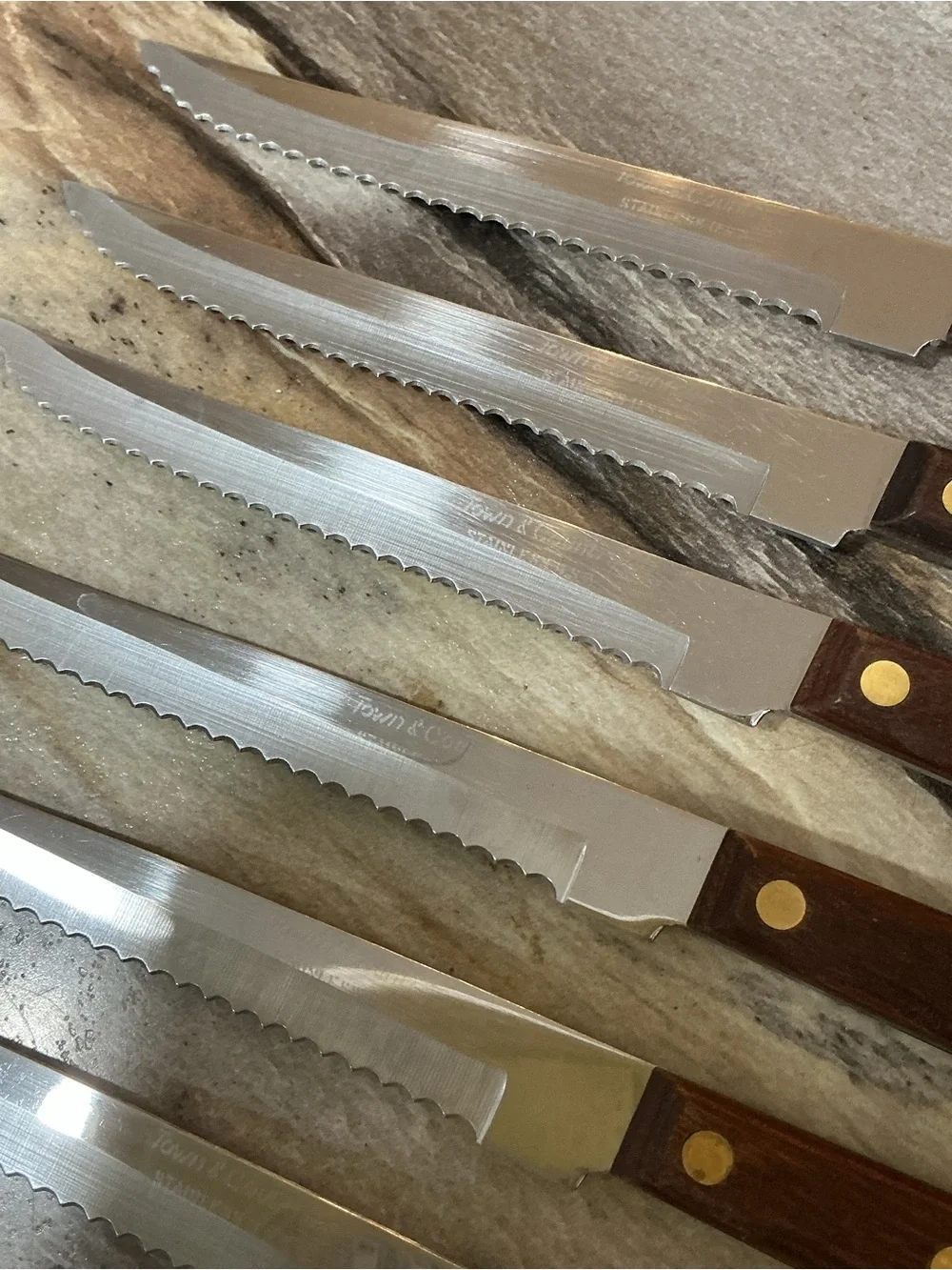 Vintage Washington Forge Town & Country Steak Knives 6pc MCM Fleetwood Handles